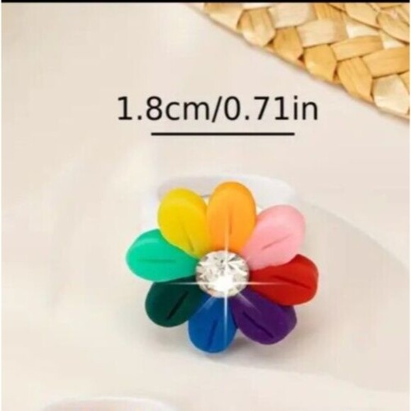 CUTE Thick Plastic Multicolor flower Ring Size 7.5 Solitaire - Picture 5 of 5